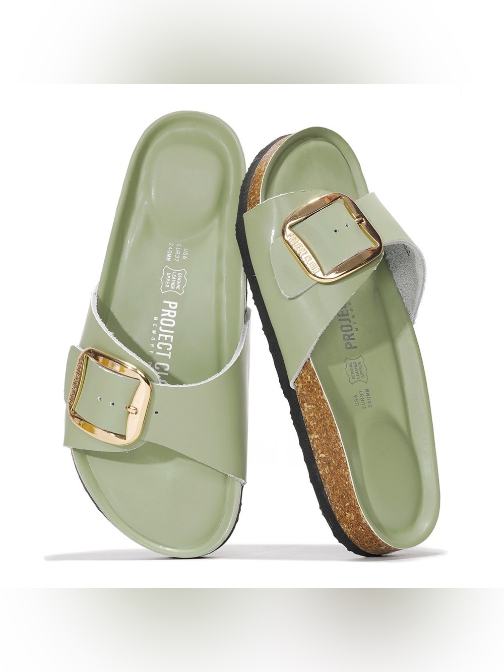 Project Cloud Mykonos Leather Sandals in Pistachio Green for Women Size: 6.5